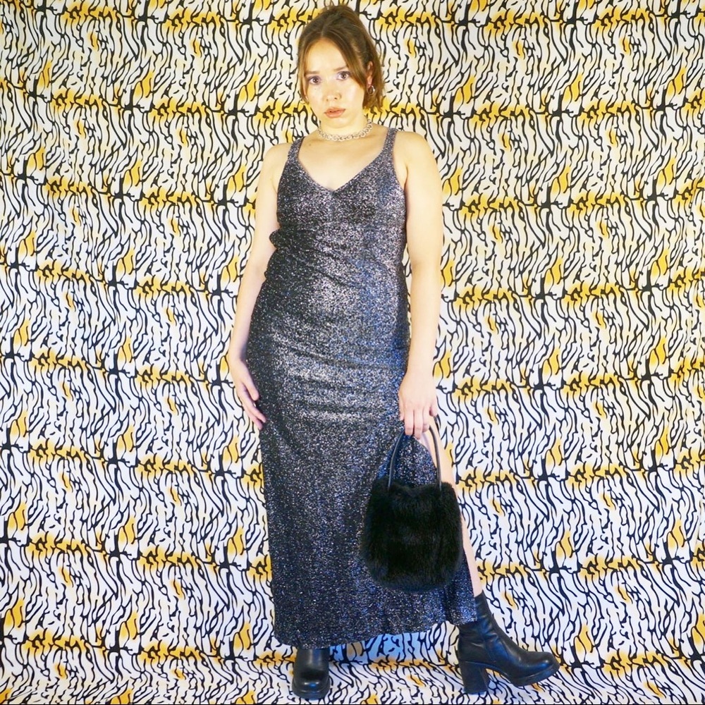 Vintage 70s Open Back Glitter Dress